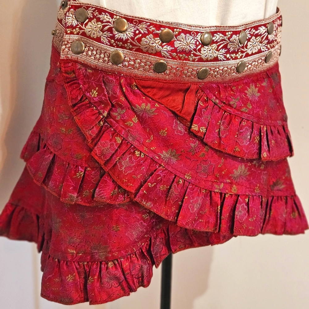 Brand New Silk Recycled Sari Wrap around  Mini Skirt One of a Kind!